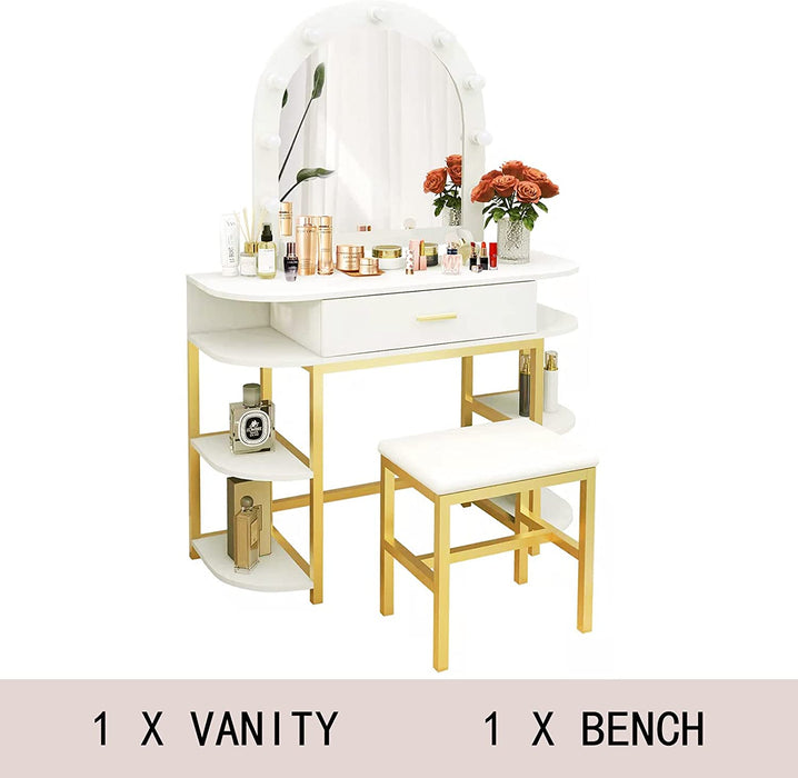 White LED Lighted Vanity Desk with Drawers