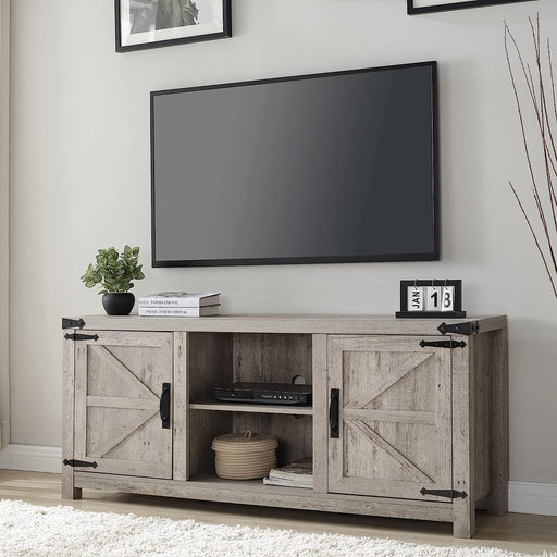 Gray Wash TV Stand with Barn Doors