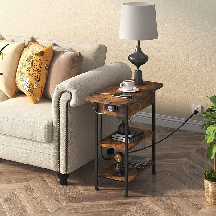 End Table with Charging Station, Flip Top Side Table for Small Spaces, Brown