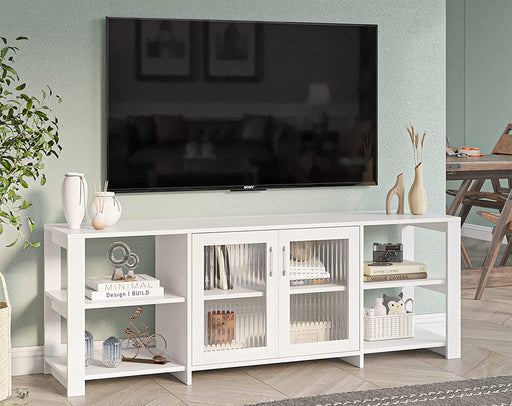 White Wood TV Stand with Storage Shelves