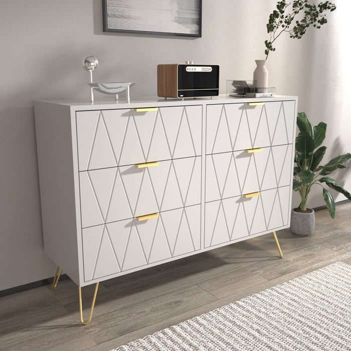 White 6-Drawer Modern Dresser Chest