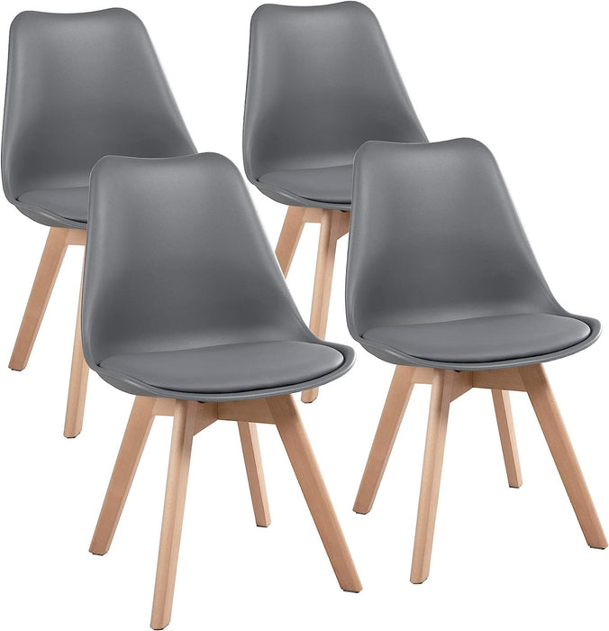 Set of 4 Dark Gray DSW Accent Shell Chairs, Beech Wood Legs, Mid Century Modern Eiffel Inspired