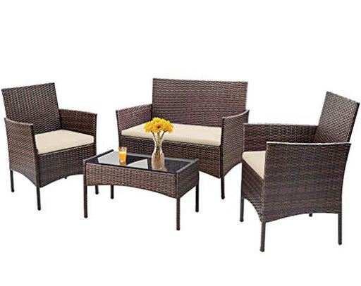 4 Pieces Outdoor Patio Furniture Sets Rattan Chair Wicker,Brown