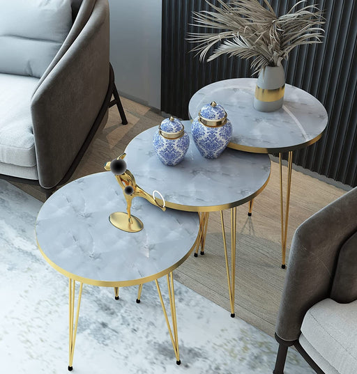 Set of 3 Marble Gold Legs End Table