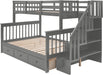 Twin over Full Bunk Bed with Stairs, Grey