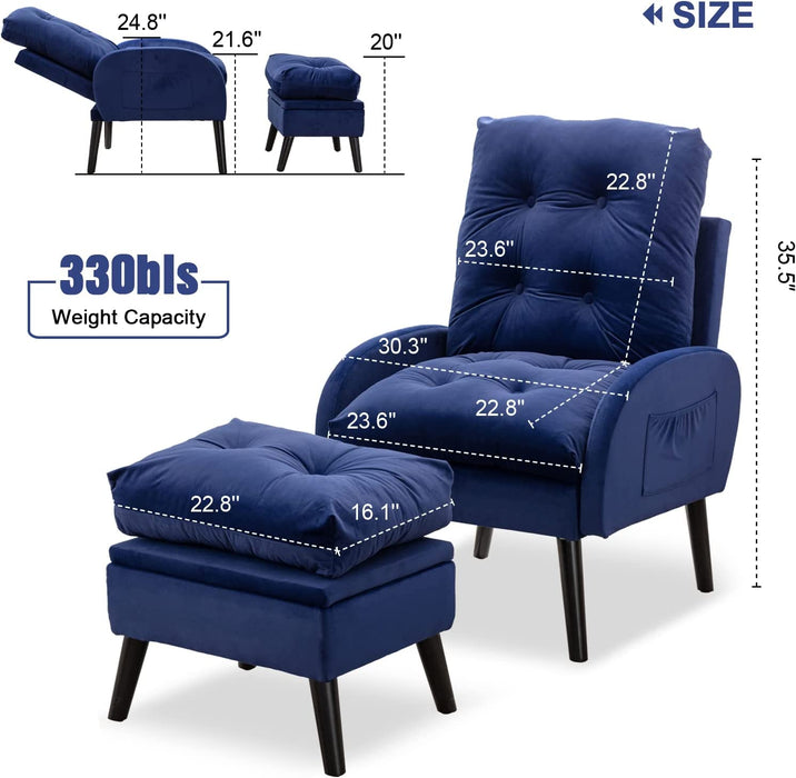 Accent Recliner Chair with Ottoman, Blue