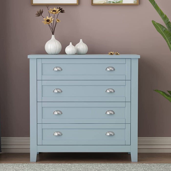 Modern 4 Drawer Wood Chest with Silver Handles