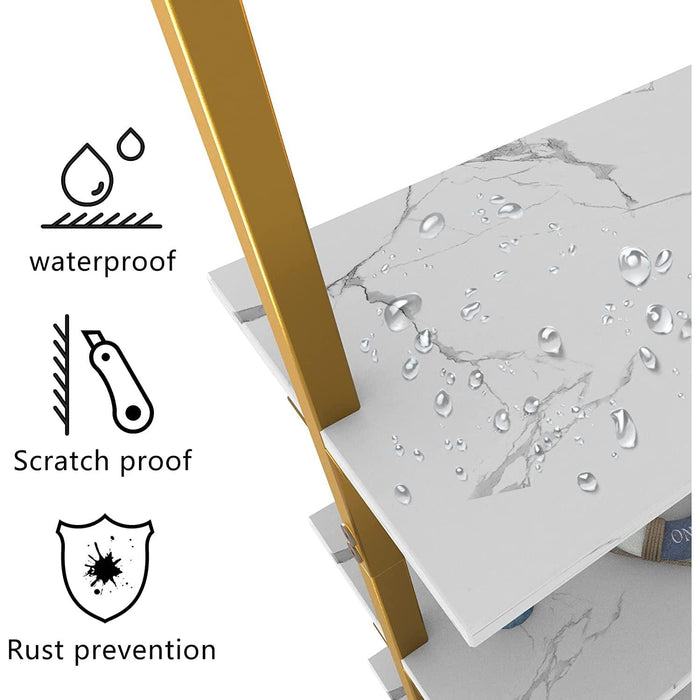 Marble White 6-Tier Ladder Shelf Bookcase