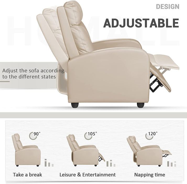 Recliner Chair Padded Seat PU Leather, Beige