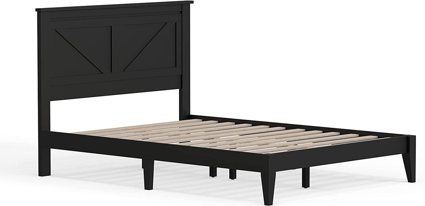 Farmhouse Solid Wood Platform Bed in Full - Ebony (Black)