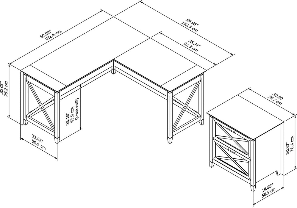 Washed Gray L-Shaped Desk W/ File Cabinet