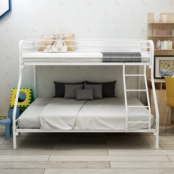 Metal Twin over Full Bunk Bed with Guard Rail, White