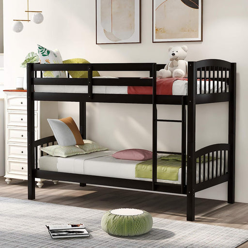 Solid Wood Twin Bunk Bed W/ Guardrail, Espresso