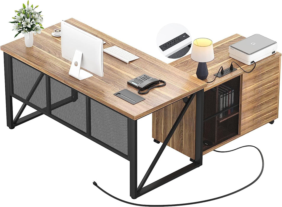 L-Shaped Desk Corner Computer Desk Wide Work Desk with Printer Stand, Large  Home Office Desk Workstation Table Executive Desk for Working Gaming