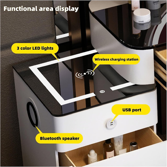 Vanity Desk with Bluetooth Speaker and Wireless Charging Station