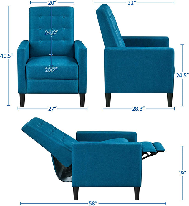 Fabric Recliner Chair Adjustable, Blue