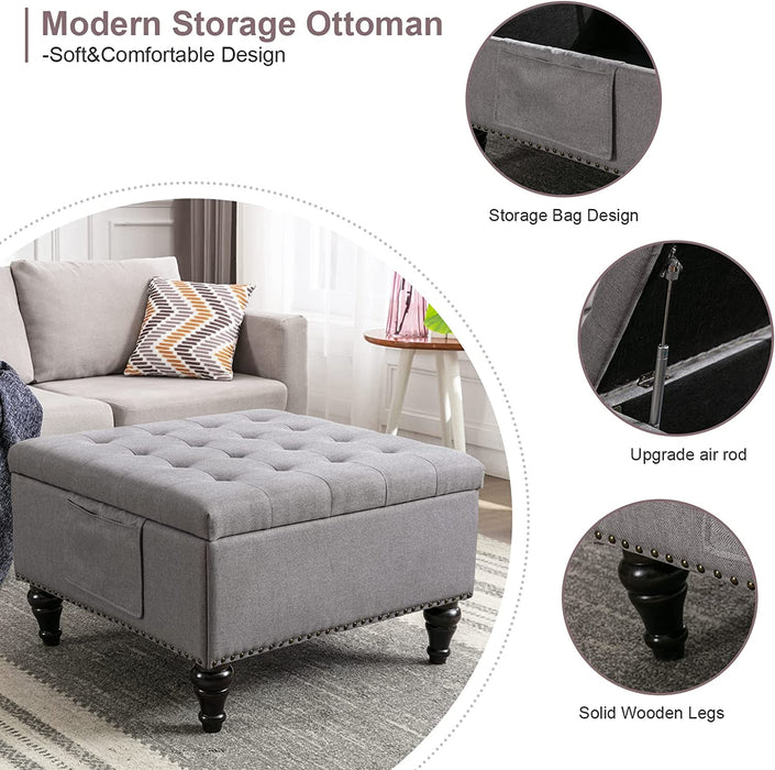 Grey Tufted Ottoman Bench with Storage Space