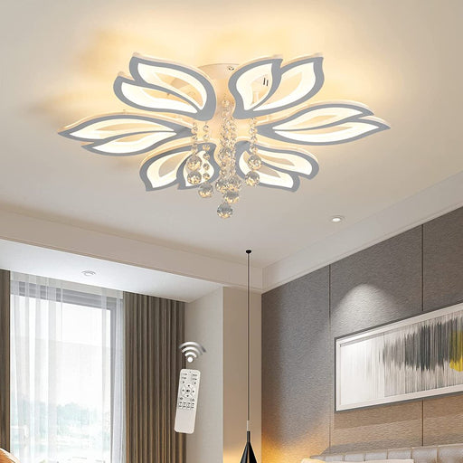 Garwarm Dimmable Modern Ceiling Light, 56W LED Flower Ceiling Lamp, White Acrylic Flower Light Fixture, 6-Head Flush Mount Chandelier Ceiling with Remote, Ideal for Bedroom Kitchen Dining Room