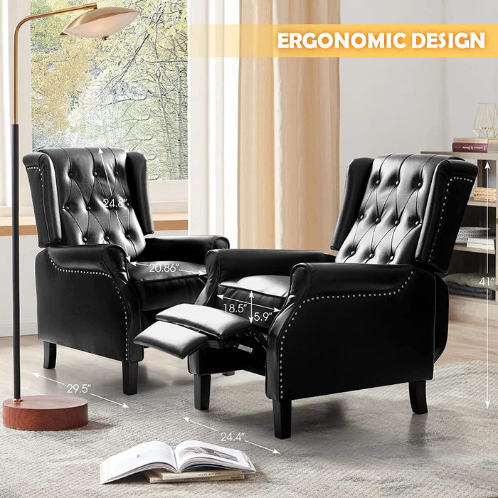 Tufted Wingback Recliner Chairs (Set of 2, Black)