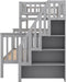 Twin over Full Bunk Bed with Storage Shelves and Guardrail, Grey