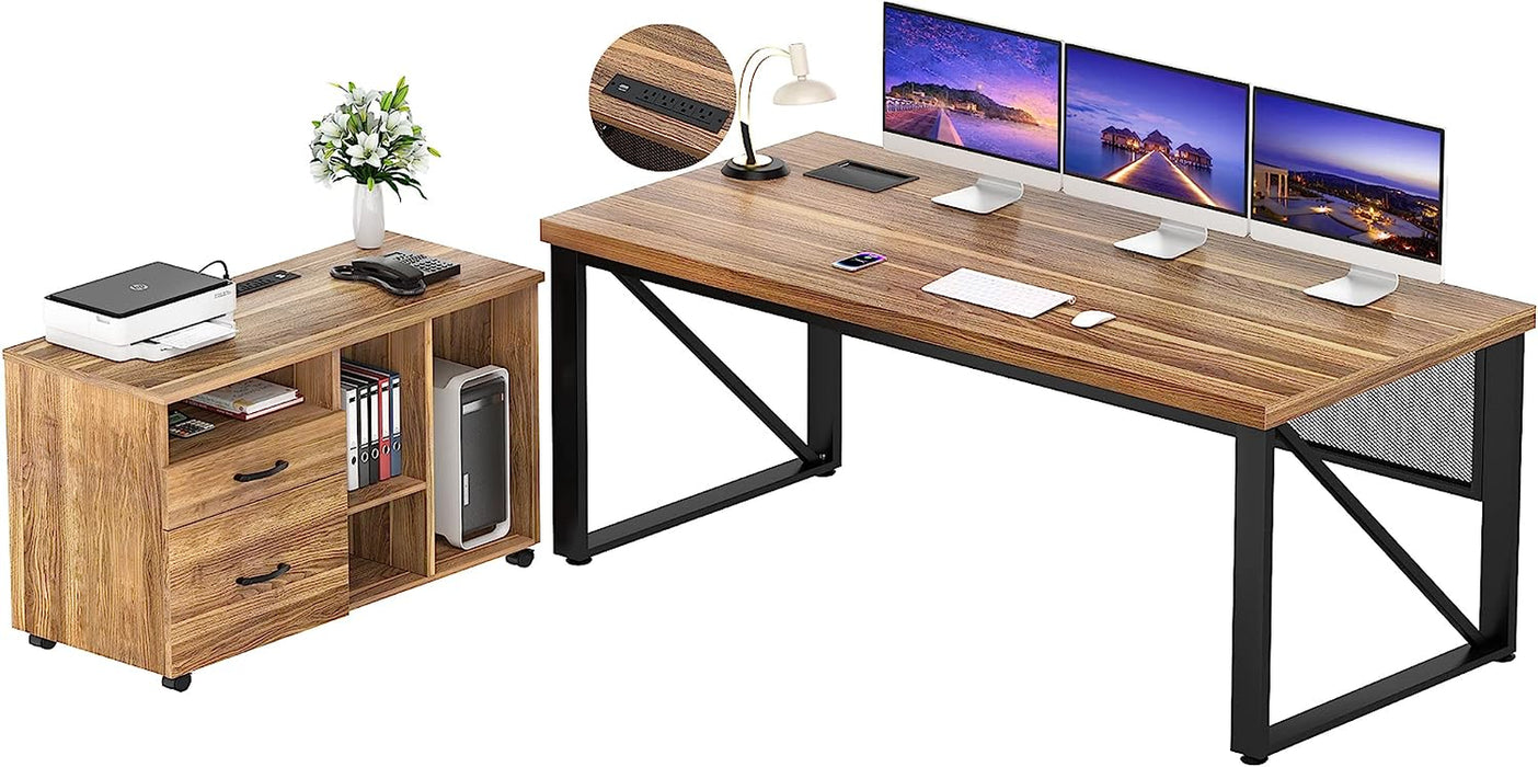 Tribesigns Modern L-Shaped Office Desk with File Cabinet, 55 inch Large  Corner Computer Desk Workstation Executive Desk with Storage Shelf for Home