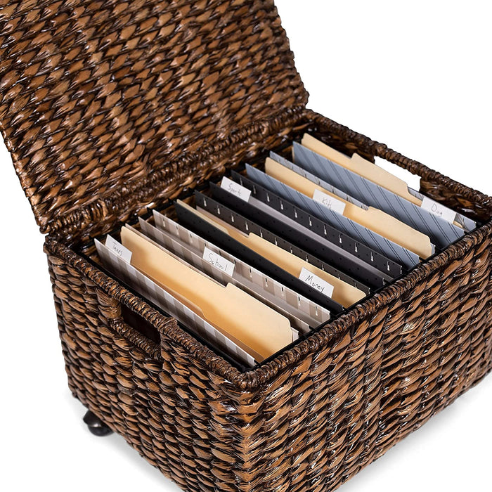 Brown Wash Seagrass Rolling File Cabinet Organizer