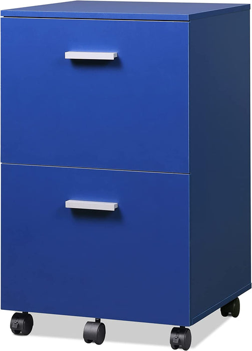 Blue Wood File Cabinet with Printer Stand
