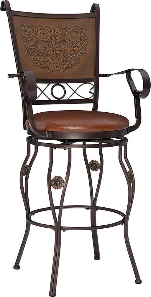 Big and Tall Copper Stamped Back Barstool with Arms, Bronze