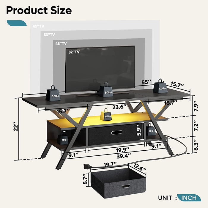 Carbon Fiber Black LED Gaming TV Stand