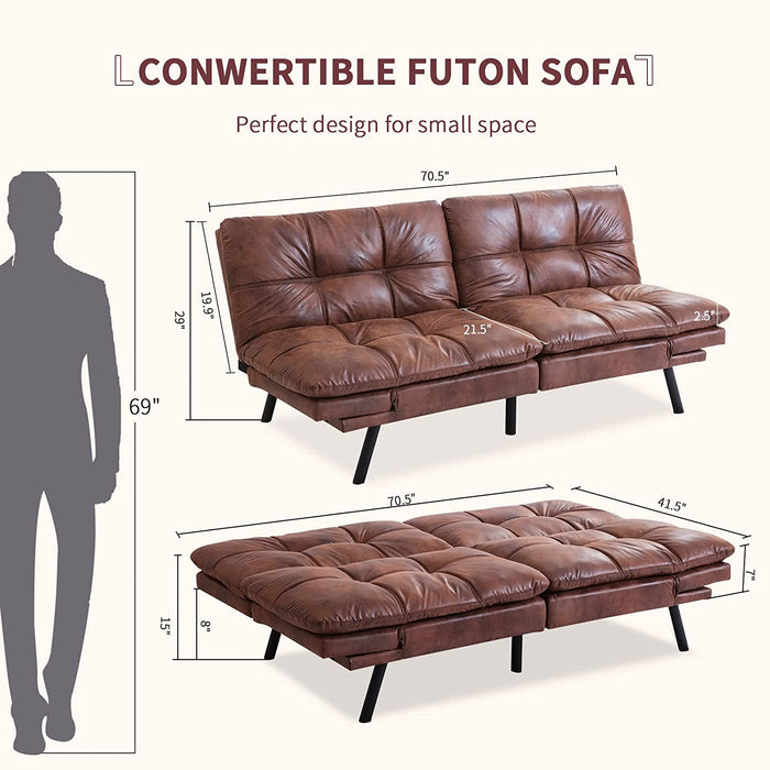 Convertible Memory Foam Futon Sofa Bed, Brown