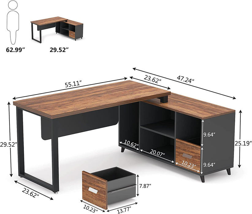 Executive L-Shaped Desk W/ Cabinet Shelves