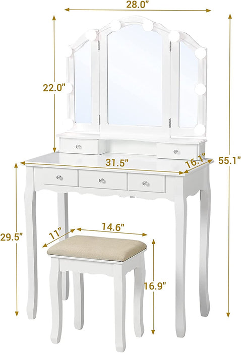 Lighted Tri-Folding Mirror Vanity Set