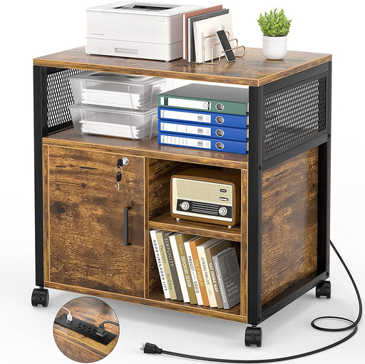 Rustic Brown Locking Lateral File Cabinet with USB