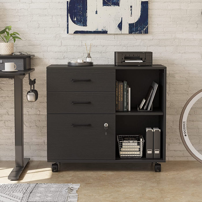 Black Mobile File Cabinet with Printer Stand