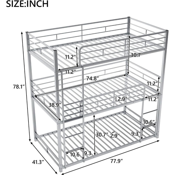 Silver Triple Metal Bunk Bed with Detachable Feature