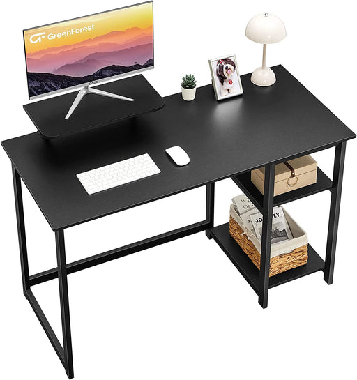 Small Black Desk with Monitor Stand and Storage