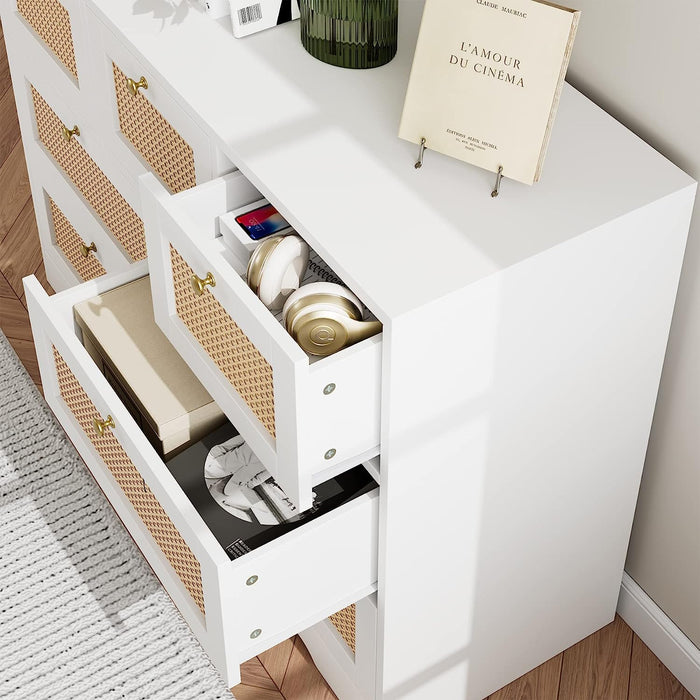 Rattan 7-Drawer Dresser in White