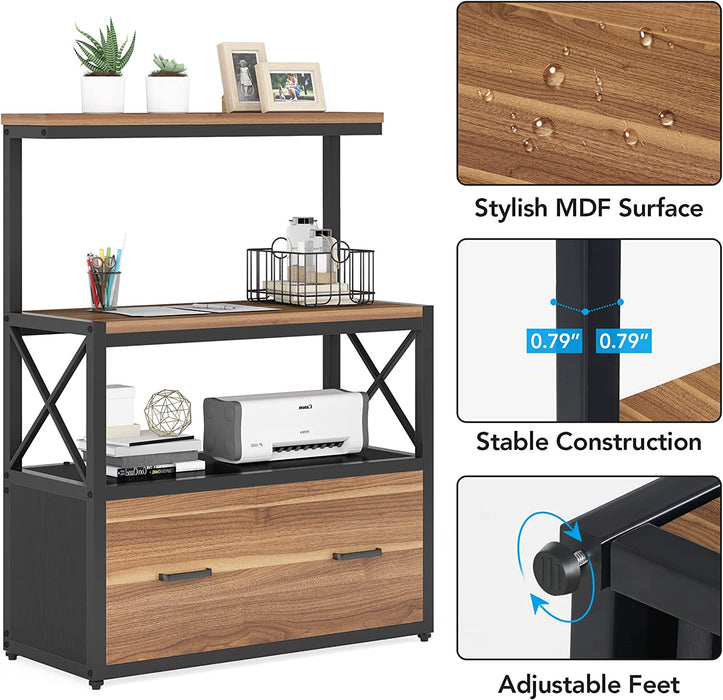 Modern File Cabinet with Printer Stand and Shelves