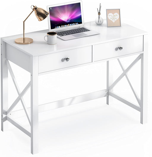 White Home Office Desk with Drawers