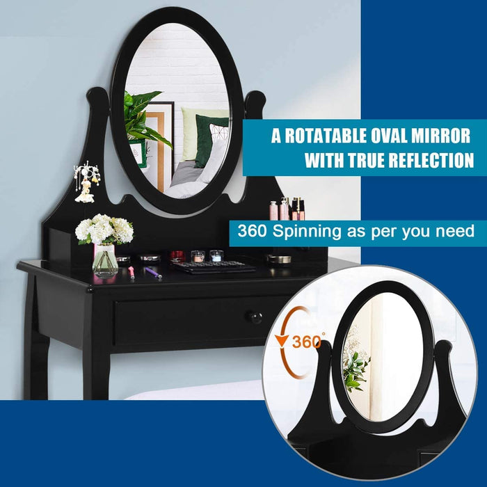 Black Oval Mirror Makeup Vanity Set