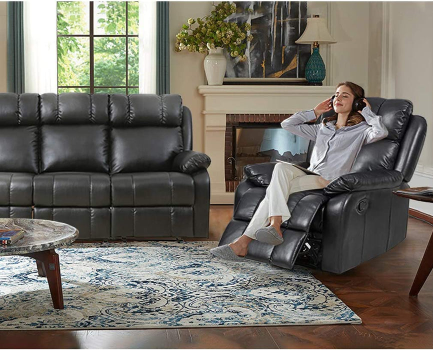 Leather Sofa Recliner Couch Manual Reclining, Black