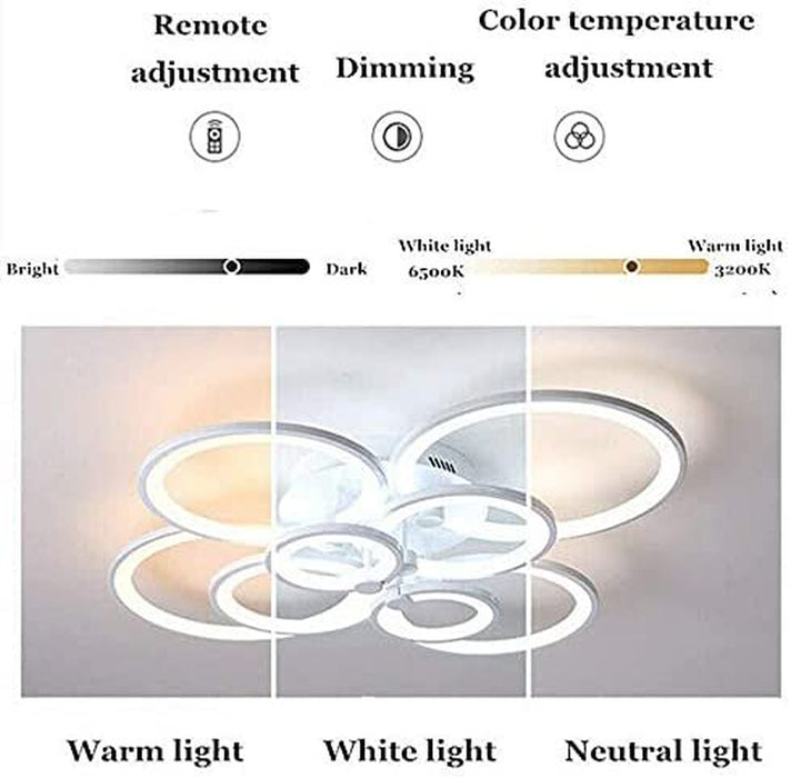 LED Stepless Dimming Ceiling Light Modern Flush Mount 8 Heads Acrylic Lampshade Chandelier 100W 43.31X35.43X9.84"