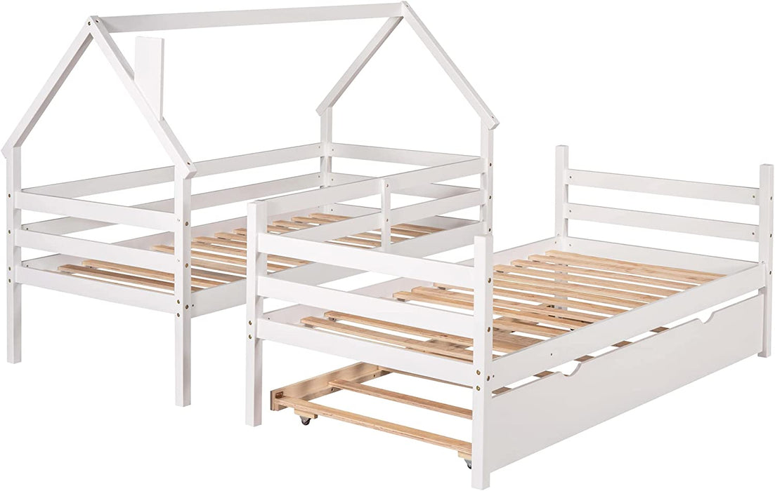 Triple Twin Bunk Bed, Wood, Space-Saving