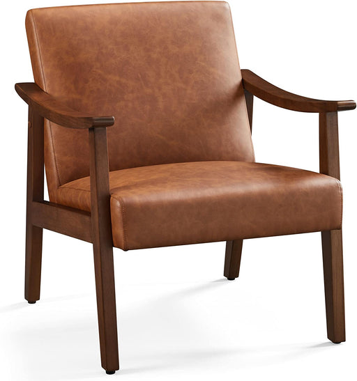 Mid-Century PU Leather Accent Chair with Wood Legs