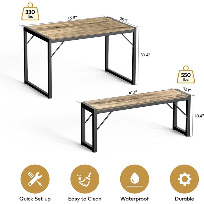 Dining Table Set for 4 with 2 Benches, Gray