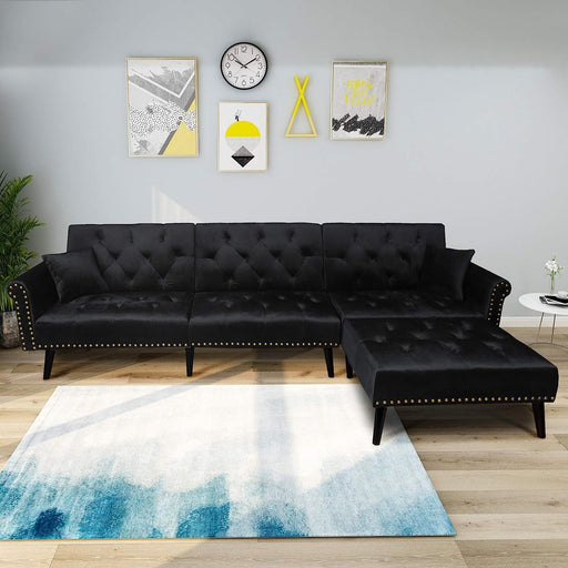 Black Velvet Button-Tufted Futon Sofa Bed