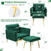 Green Velvet Recliner Chair with Ottoman and Pillow