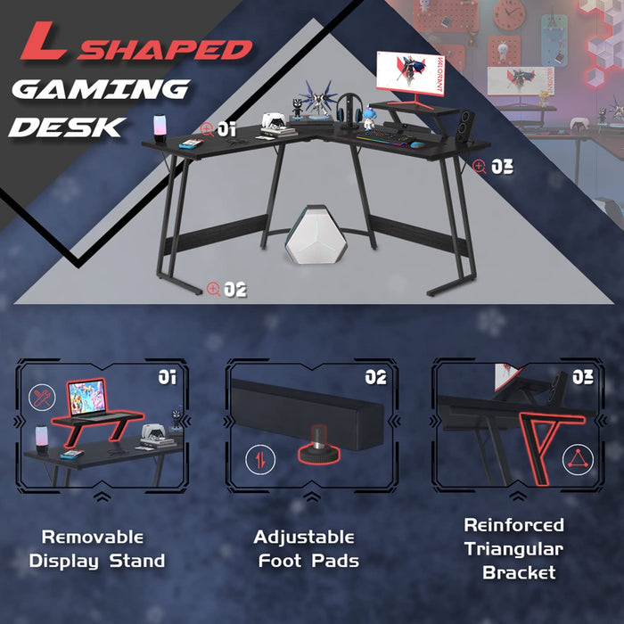 Sturdy L-Shaped Gaming Desk with Monitor Riser