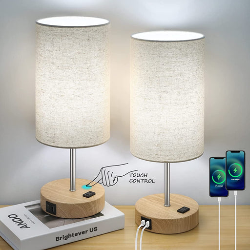 Bedside Table Lamps with 2 USB Charging Ports and AC Outlet