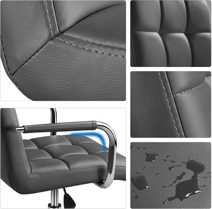 Grey Leather Office Chair with Armrests and Wheels